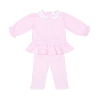 deolinda girls baby pink heart embroidered tunic and legging set flat lay on white background
