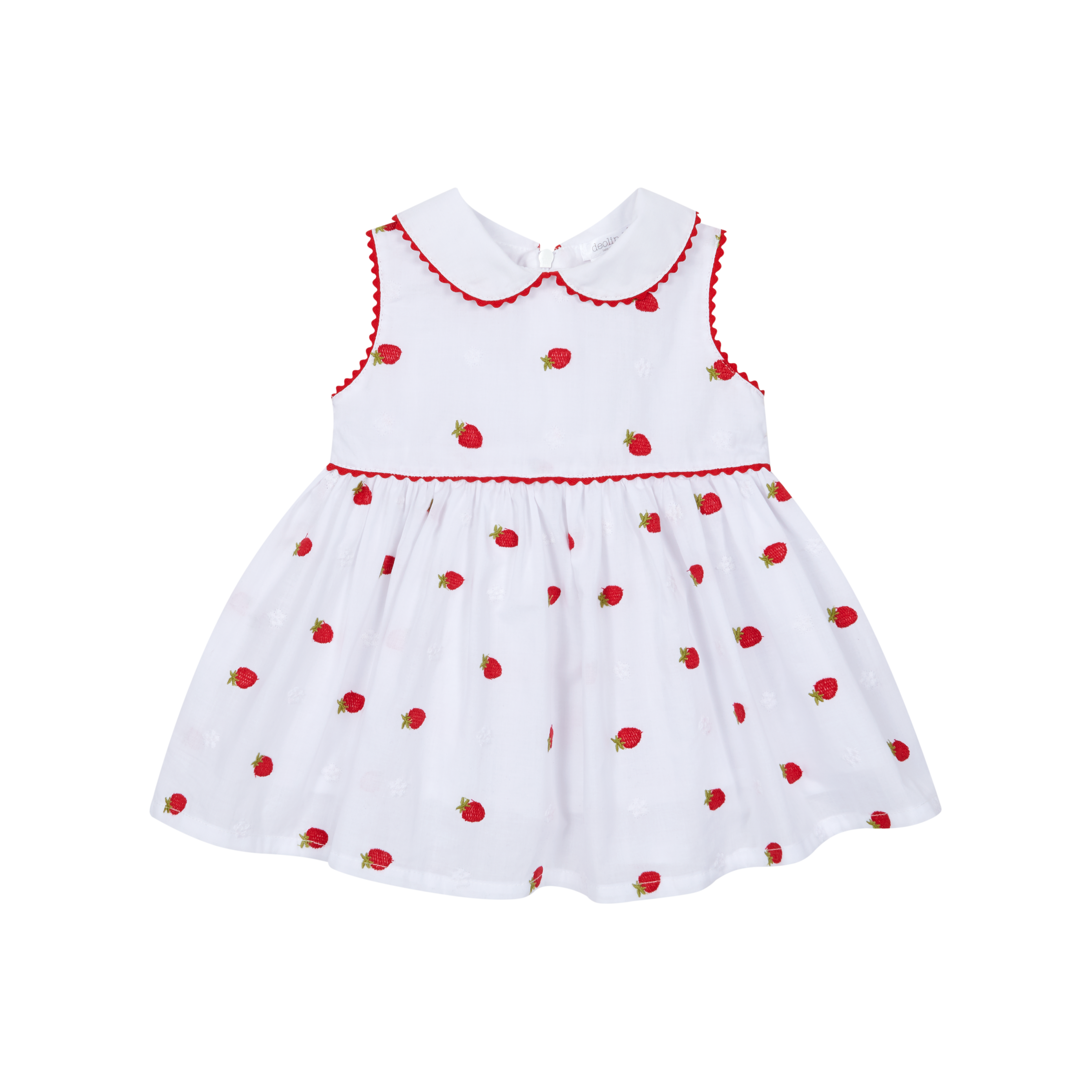 Deolinda Pavlova girls white sleeveless dress with red strawberry embroidery