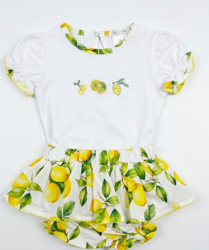 Deolinda girls Sorrento lemon print top and ruffled bloomer shorts set