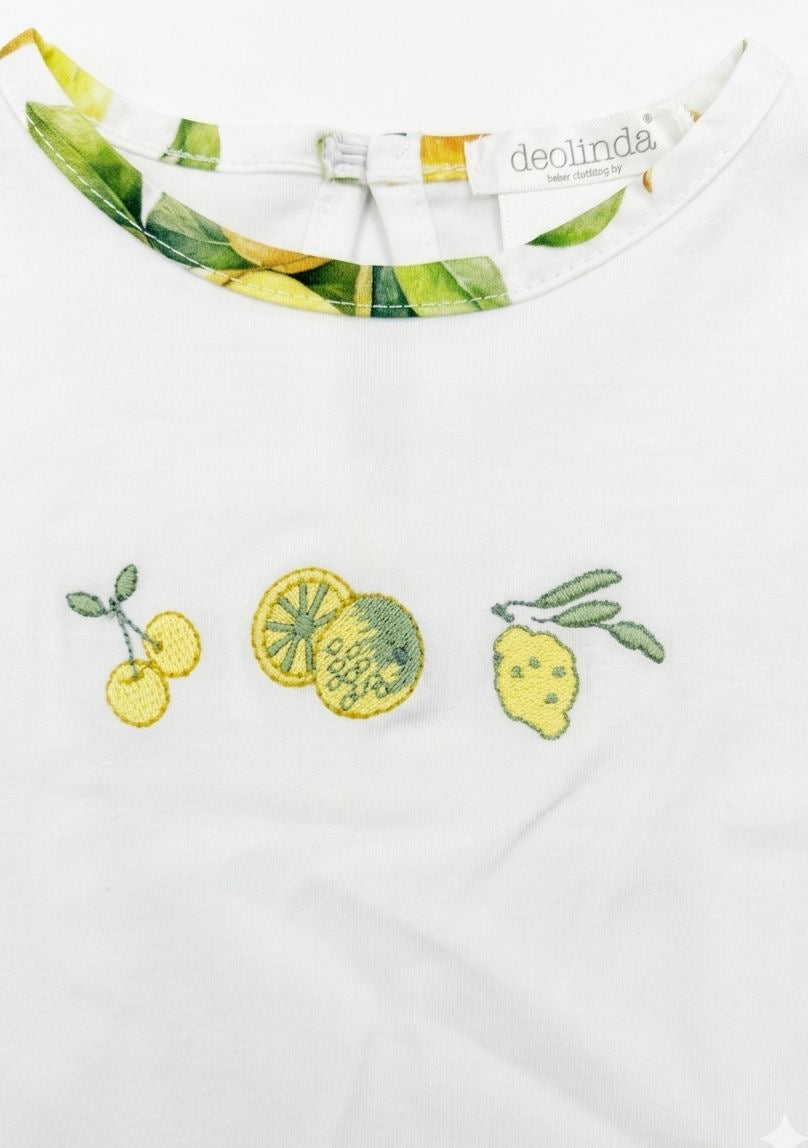 Traditional Portuguese childrenswear girls white top with lemon embroidery