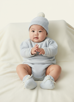 Baby Boys Grey Knitted Sweater with Rabbit Motif, Jam Pants, Hat & Booties | Autumn/Winter