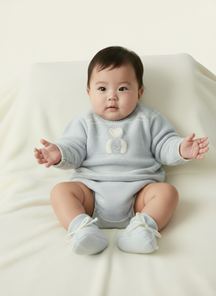 Baby Boys Grey Knitted Sweater with Rabbit Motif, Jam Pants, Hat & Booties | Autumn/Winter