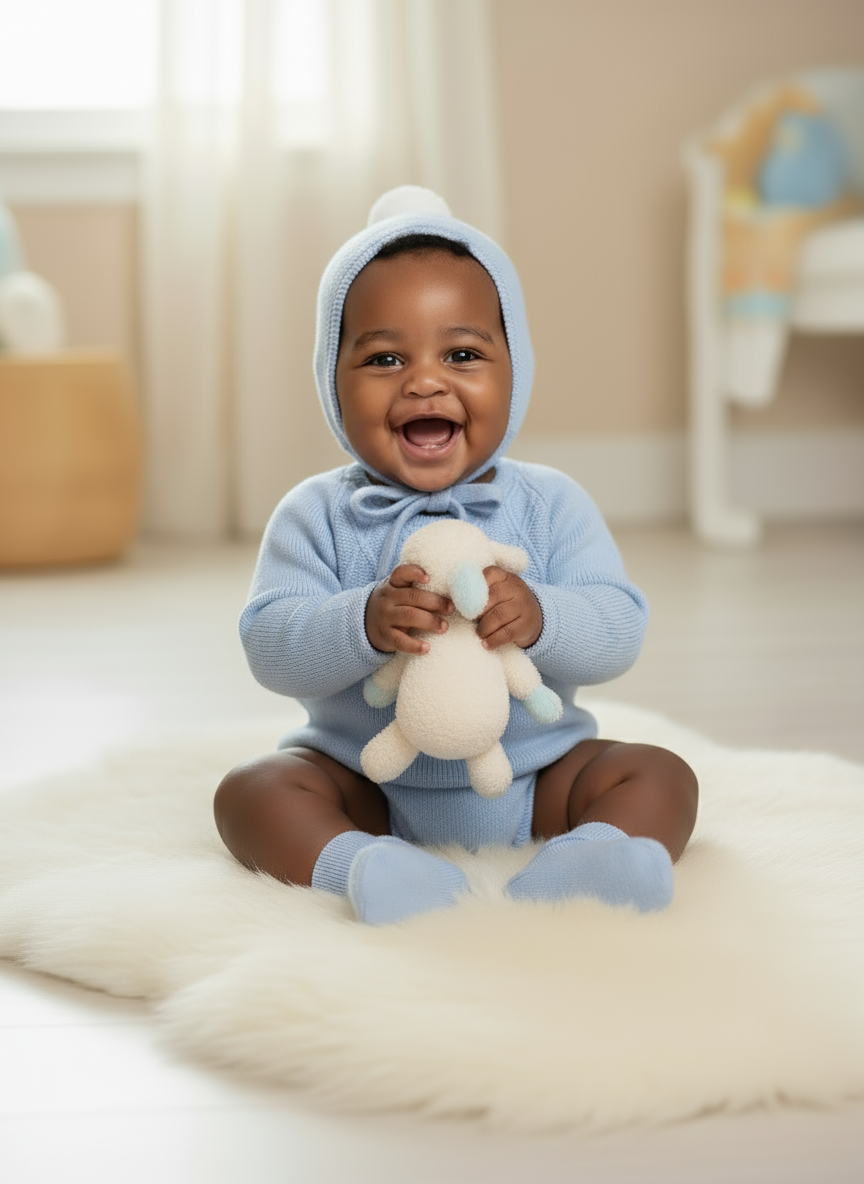 Baby Boys Blue Knitted Sweater with Jam Pants, Hat & Booties | Autumn/Winter