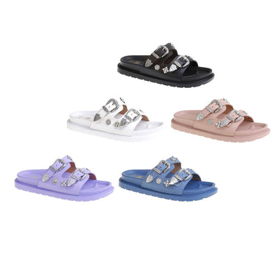 <p data-mce-fragment="1">These girls black buckle sliders from Doremi are perfect for any spring or summer occasion. With a stylish buckle design, they are both fashionable and functional, providing a secure fit for your little girl's feet. This holiday season, give her the gift of comfort and style with our Doremi branded sliders.</p>