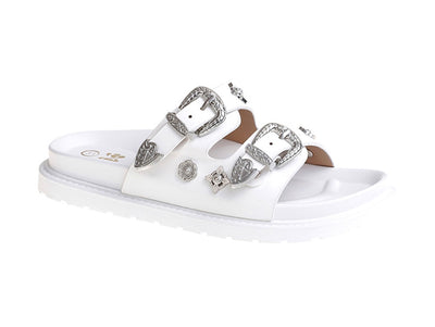 <p data-mce-fragment="1">Crafted with expert design and the trusted Doremi brand, these girls white buckle sliders are the perfect addition to any spring or summer collection. The unique buckle design ensures a secure fit while adding a stylish touch to these holiday shoes. Let your little one step into comfort and fashion with these must-have sliders.</p>