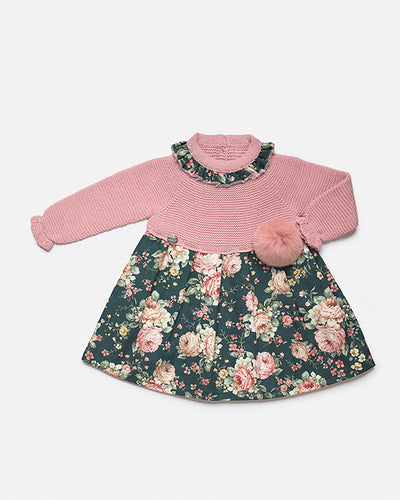 This Juliana branded dress is perfect for girls this winter. Crafted from soft knitted fabric, the dress is finished with a stylish dusty pink and green colour combination and a floral design. Available in sizes 3 months up to 4 years.
