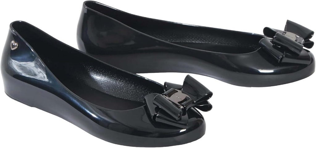 Girls Black Patent Slip-On School Shoes Jelly Bow Shoes Back