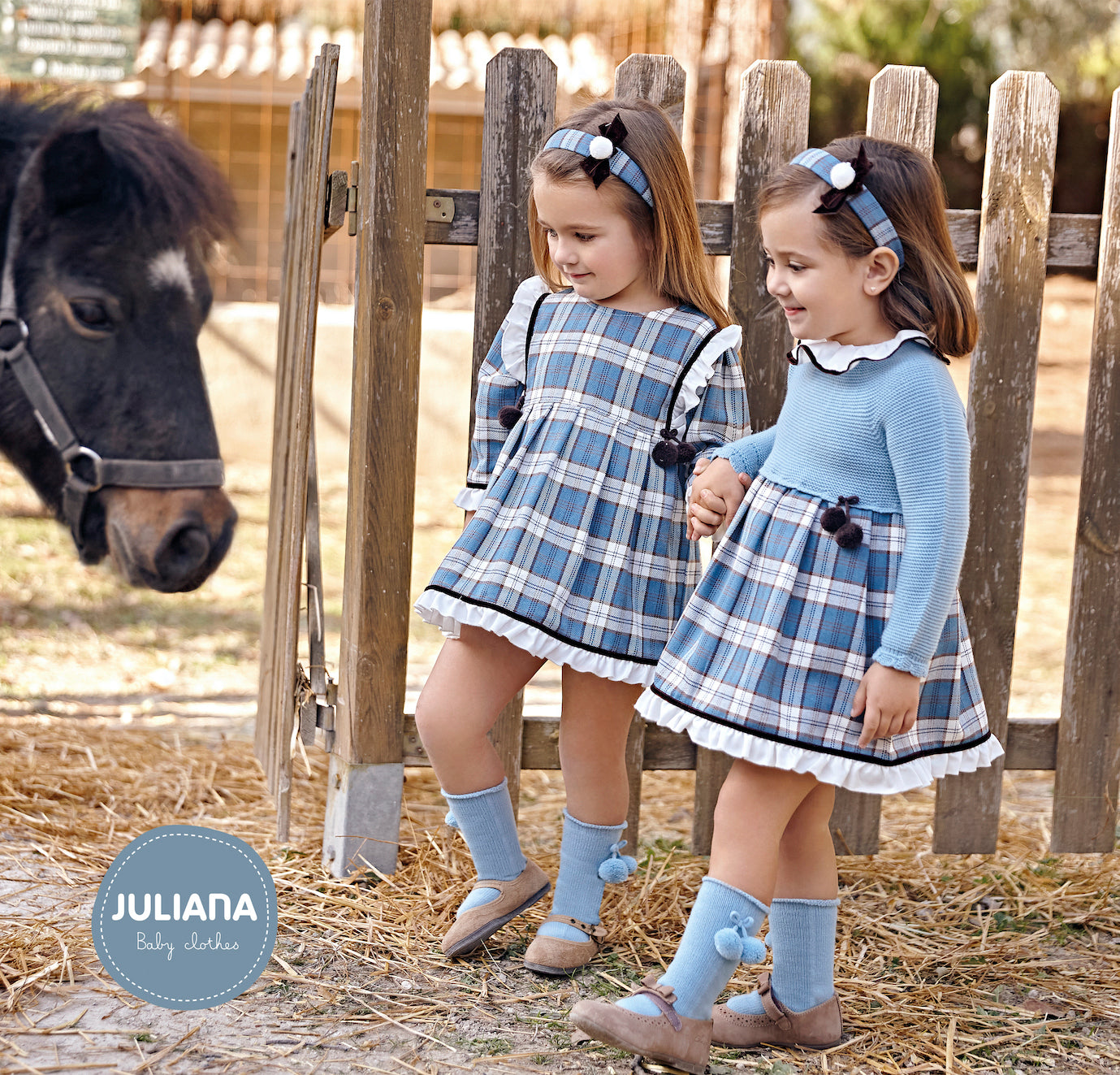 Be ready for the winter season with this stylish knitted dress for your little girl. This stunning dress comes in a turquoise colour with a checked print design, and is accompanied by a matching bonnet. It is available in sizes ranging from 3 months up to 4 years old.