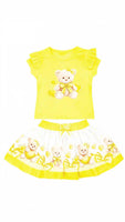 Kidz Emporium Girls Lemon Teddy Full Circle Skirt and Pleated Sleeve Top Set with Matching Headband British Designed Occasion Wear