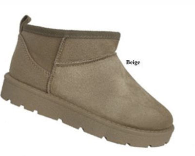 Crafted with soft faux fur and suedette, these girls beige pull on faux fur suedette ankle boots are perfect for keeping your little one's feet warm and stylish. With a convenient pull-on design and available in infant size 10 up to a junior size 2.5, these boots are a must-have for any fashion-forward girl.