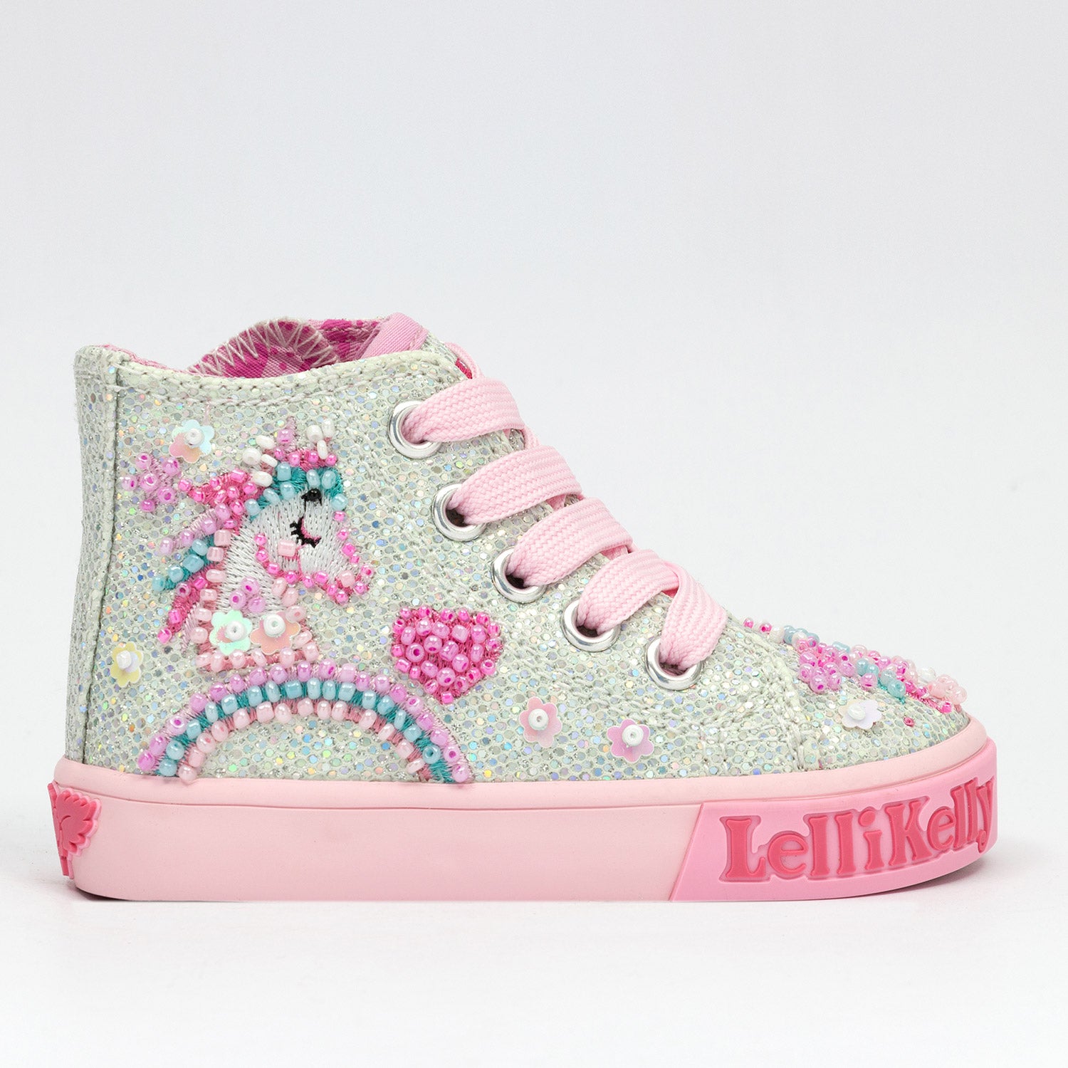 Girls silver unicorn rainbow beaded ankle boots by Lelli Kelly