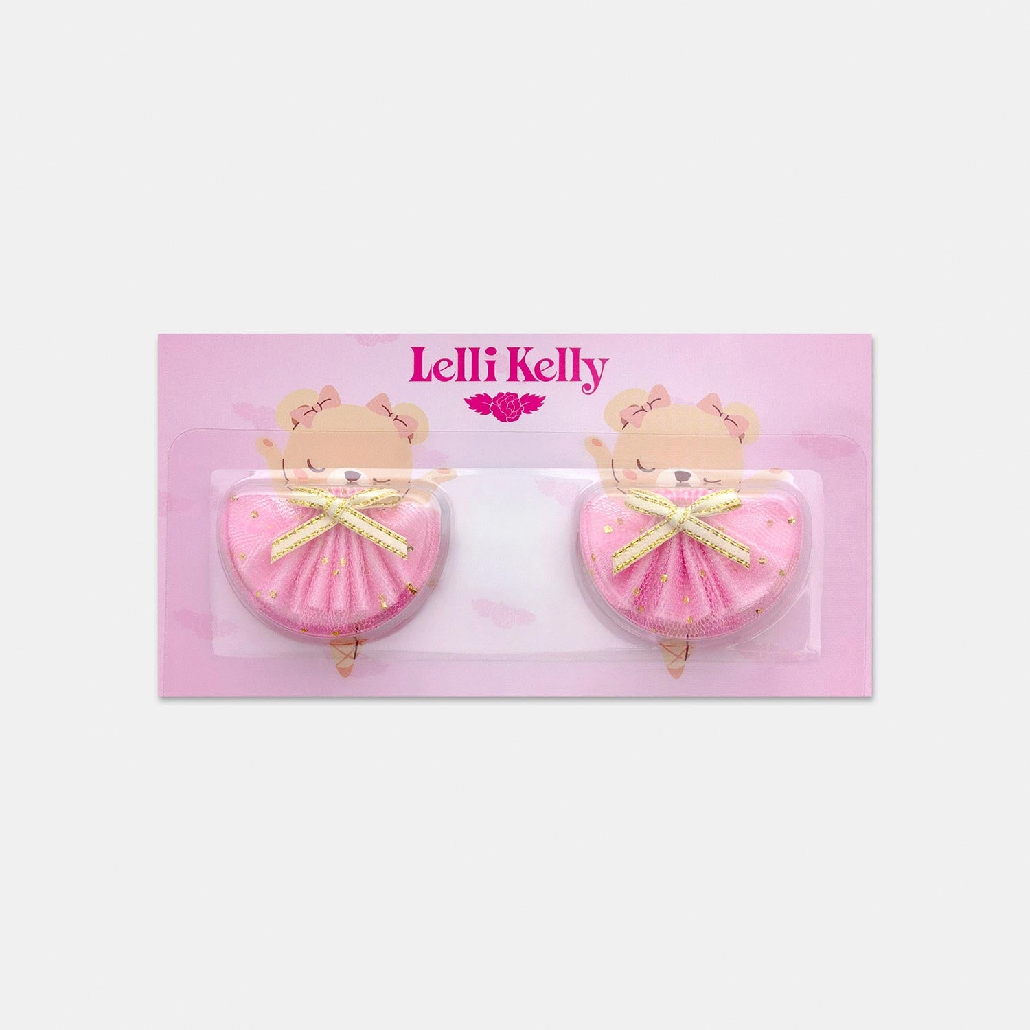 Two pink ballerina-themed  in packaging with 'Lelli Kelly' branding on a light pink background.