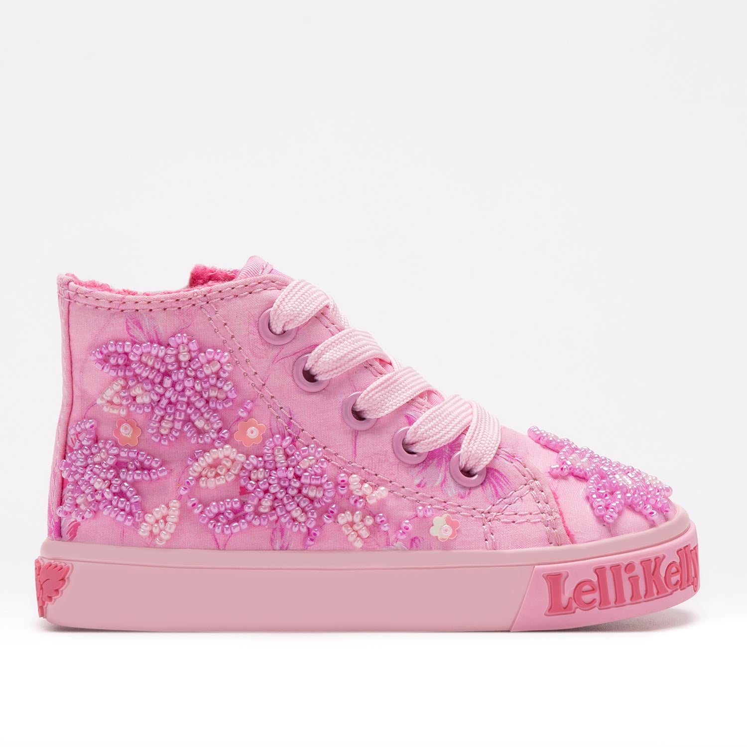 Lelli Kelly Brooke pink trainers for toddlers with floral beading – side view