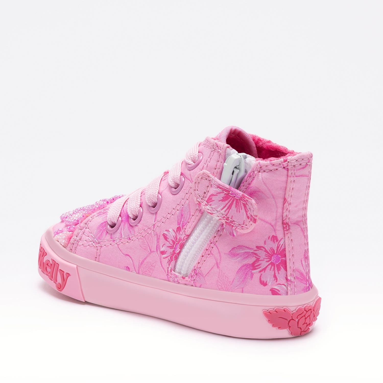 Side zip and lace-up detail on toddler pink ankle boots