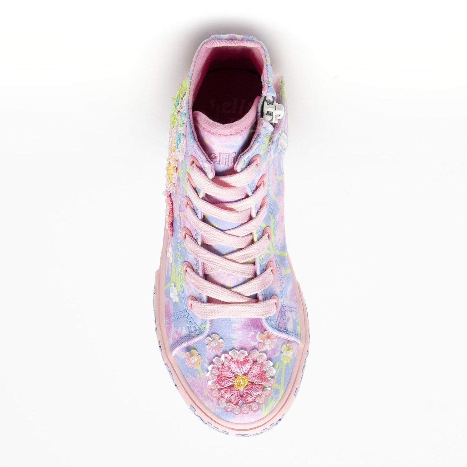 Lelli Kelly Eloise Mid Lilla Fantasia Canvas Baseball Boots with floral embroidery and beaded detailing.
