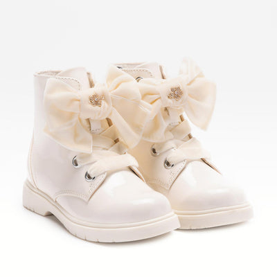 Lelli Kelly Girls Ivory Patent Boots with Large Bow – Autumn Winter