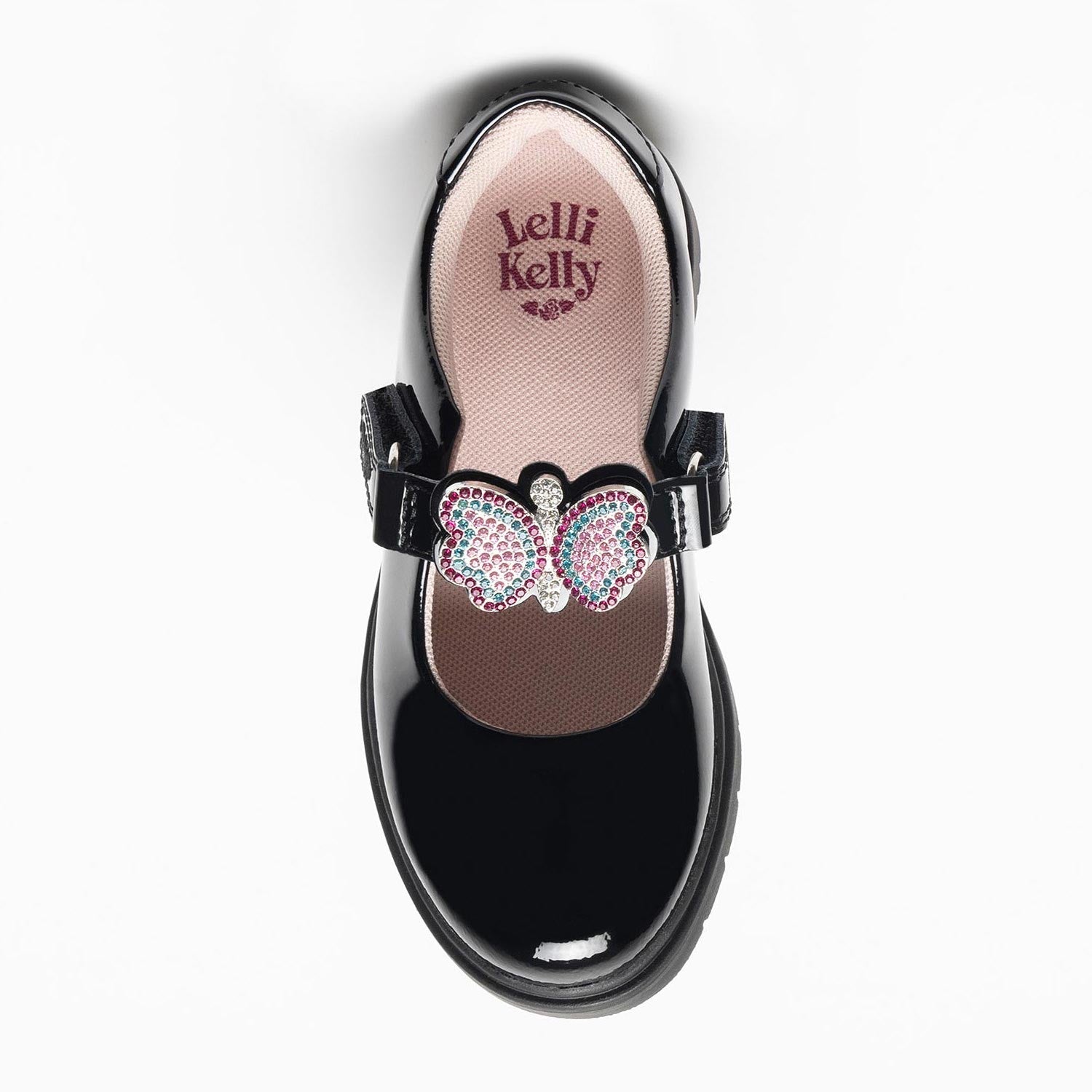 Lelli Kelly Luna 3 Butterfly Black Patent Girls School Shoes
