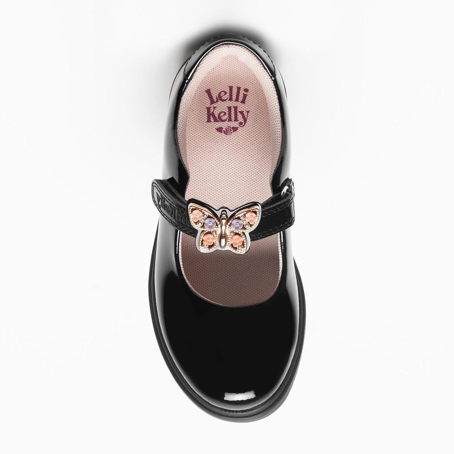 Lelli Kelly Lucy Butterfly Black Patent Girls School Shoes