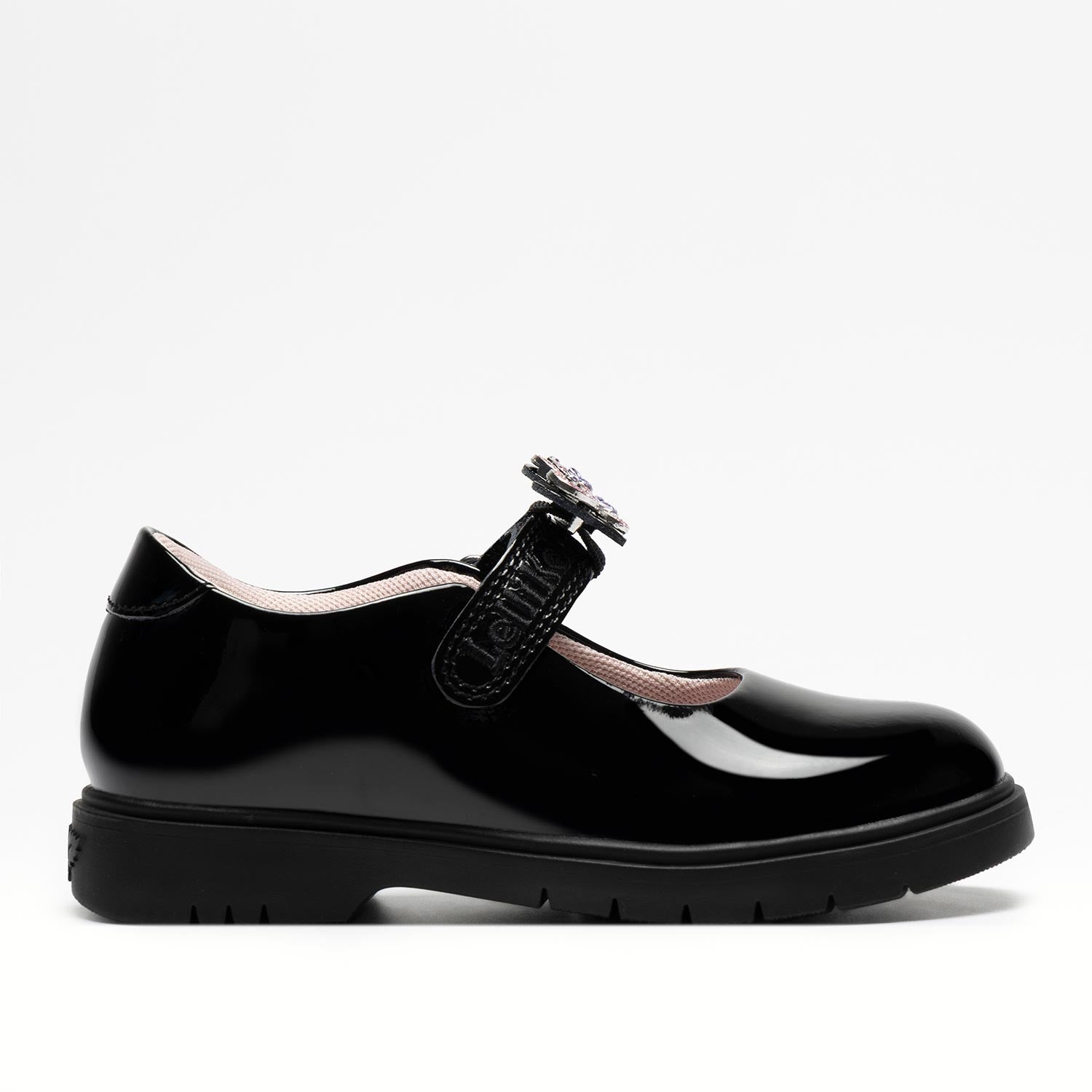 Side view showing chunky sole and hook-and-loop velcro fastening