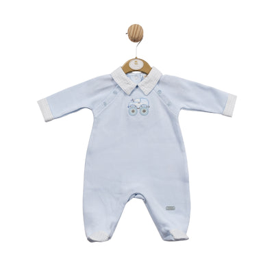 The perfect gift for a special little boy: this all-in-one Mintini Baby sleepsuit. Featuring a checkered collar and cuffs, plus handy push button fastenings at the reverse, this comfy garment is available in sizes 1 month, 3 month and 6 month. Perfect for any baby boy.