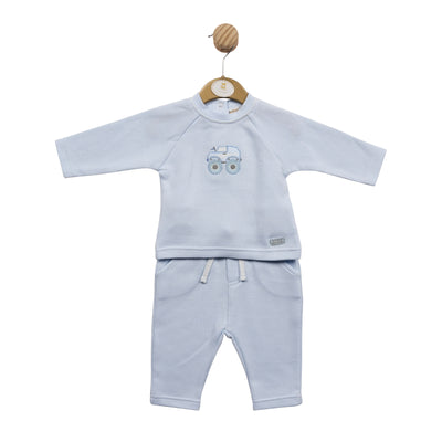 Mintini Baby provides a timeless addition to your baby's wardrobe with this classic two-piece set that includes a long sleeve sweatshirt and trouser. Available in sizes 3 months up to 24 months, this comfortable and durable outfit is sure to provide countless cosy memories. Finished in a pastel baby blue colour, it provides a gentle touch on your little one’s skin, while keeping them warm when the weather takes a turn.