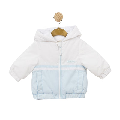 Expertly crafted for boys, this lightweight hooded coat in blue and white is perfect for spring and summer. With a zip fastening and pockets on either side, it's convenient for any activity. Also available in grey and white, in sizes ranging from 3 months to 5 years old. If you are looking for matching little brother & big brother jackets, this is the one for you.