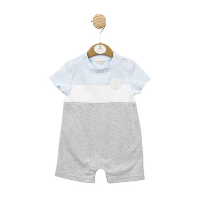 Introducing the perfect summer outfit for your little one - this boys blue, white & grey romper by Mintini Baby. Featuring a classic striped design and a round neck collar with push button fastening, this short sleeve romper is both stylish and comfortable. Available in sizes 3 months to 24 months.