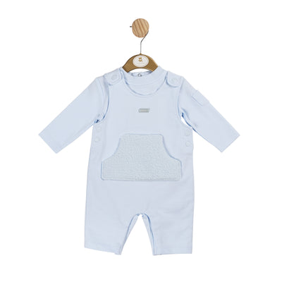 Introducing the latest addition to our autumn/winter collection - this boys blue top &amp; dungaree set from Mintini Baby. This stylish and comfortable outfit features a blue long sleeve top and dungarees with functional pocket detail on the back and button fastenings on the shoulders. Available in sizes 3 months up to 24 months.