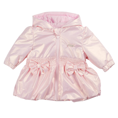 This girls pink lightweight hooded summer coat from Mintini Baby is the perfect addition to your little one's wardrobe. With a zip-up fastening and two bows on the front and one on the back, it's both functional and stylish. Available in sizes 3 months to 5 years, it's the perfect choice for matching little and big sisters. Stay cool and comfortable in the warmer months with this adorable coat.