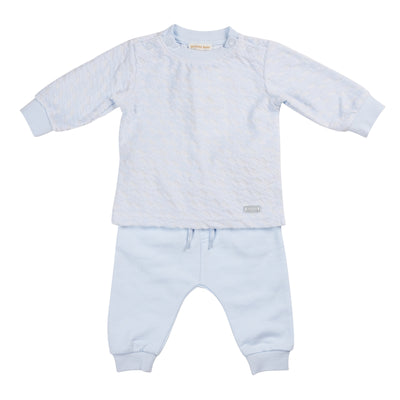 Introducing Mintini Baby's boys blue two piece sweatshirt &amp; jogger Set. Part of our new spring/summer collection, this classic design features a round neck long sleeve sweatshirt and drawstring fastening joggers. Available in sizes 3 months up to 24 months. Keep your little one comfortable and stylish.