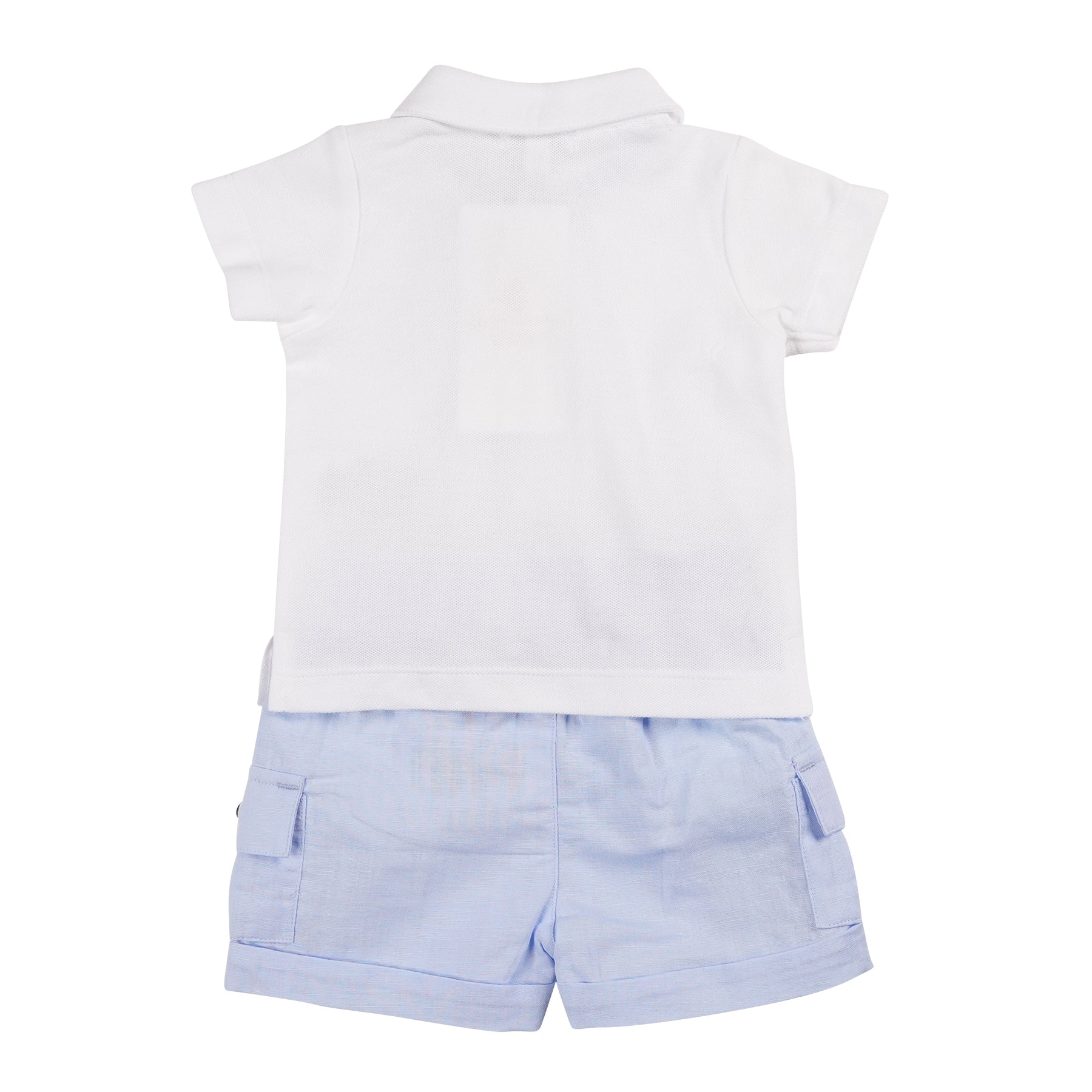 Maximise your little one's style and comfort with the boys white & blue polo shirt and shorts set from Mintini Baby. This branded set features a crisp white polo shirt with a button down fastening and signature M logo, paired with versatile blue shorts with functional pockets. Available in sizes 3 months to 24 months.