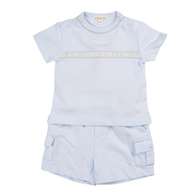 Gear up your little guy for the spring and summer with this two piece top and shorts set from Mintini Baby. The round neck t-shirt features a stylish stripe across the chest while the cargo shorts boast convenient pockets on the sides. Available in sizes 3 months up to 5 years, it's the perfect way to match brothers in style.