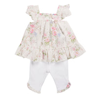 Introduce your little girl to fashion with our Mintini Baby branded, girls ivory floral tunic and legging set. This versatile two piece set features a beautiful floral top with short sleeves and matching white leggings with a floral trim. Available in sizes 3 months to 5 years, perfect for creating a coordinated look for sisters.