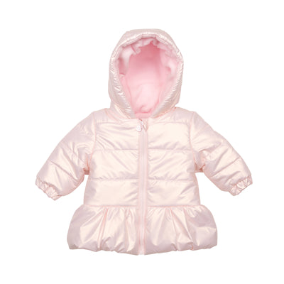 Girls pink hooded puffer coat with zip fastening