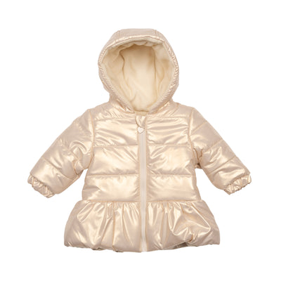 Girls gold hooded puffer coat with zip fastening
