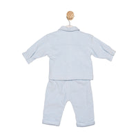 Baby Boys Blue & White Top, Shirt and Trouser Set by Mintini Boutique