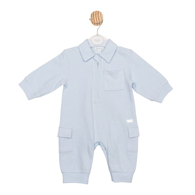 Boys blue romper with cargo pocket detail by Mintini