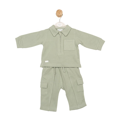 Boys sage green two-piece set with cargo joggers by Mintini