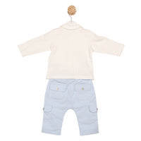 Baby Boys Long Sleeve Ivory Top with Pastel Blue Trousers by Mintini Boutique
