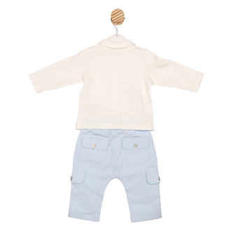 Baby Boys Long Sleeve Ivory Top with Pastel Blue Trousers by Mintini Boutique