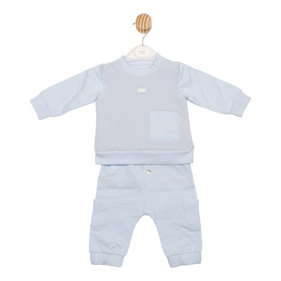 Boys pastel blue Mintini two-piece jogger set with towelling top