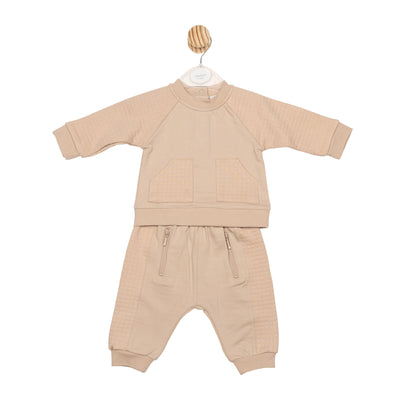 Boys beige top and jog pant set by Mintini