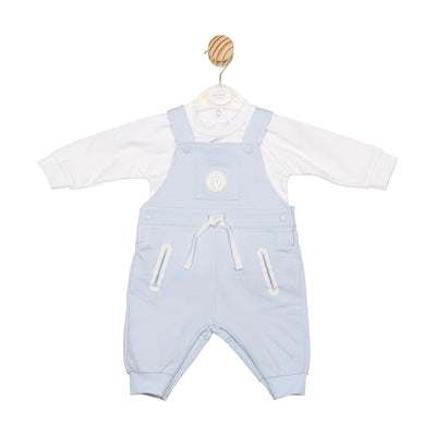 Mintini boys white top and blue dungaree set
