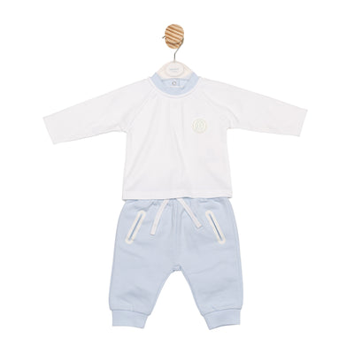 Mintini boys white and blue two-piece top and jog pants set