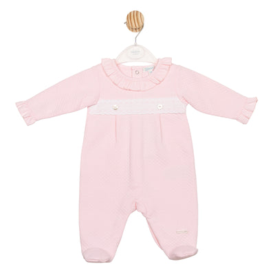 Baby girls pink all-in-one with white chest band detail – Mintini Autumn Winter collection