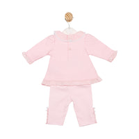 Girls pink tunic and leggings by Mintini – frill and bow embellishments, long sleeves, cosy baby girl Autumn Winter outfit