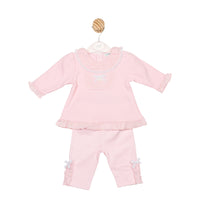 Mintini baby girls pink two-piece tunic and legging set with frill collar and bow detail – Autumn Winter boutique baby outfit