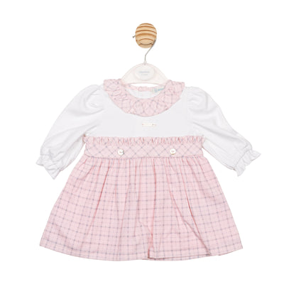 Mintini girls white and pink check A-line dress