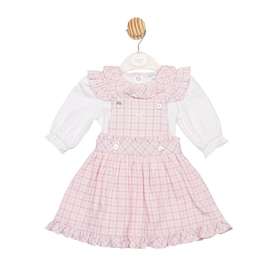 Mintini girls white and pink check top and pinafore set