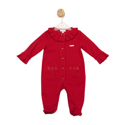 Baby girls red all-in-one with pleat detail by Mintini – Autumn Winter collection
